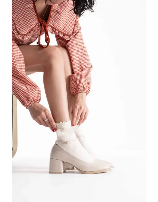 Sansa Bej Cilt Kadın Topuklu Ayakkabı