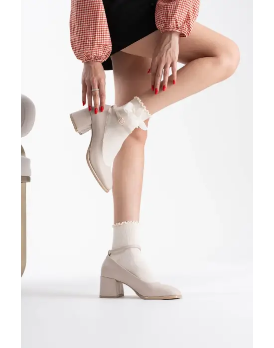 Sansa Bej Cilt Kadın Topuklu Ayakkabı