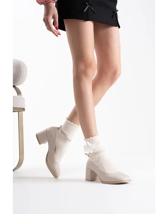 Sansa Bej Cilt Kadın Topuklu Ayakkabı