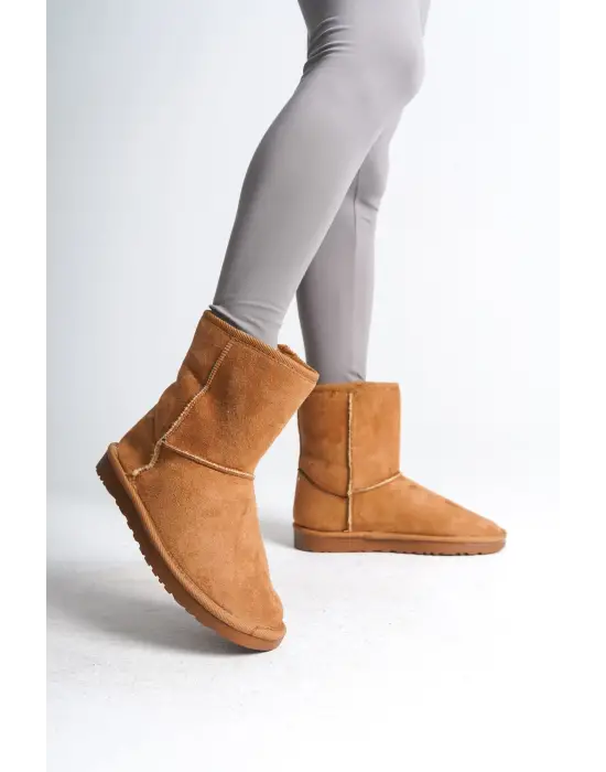 Selına Bağcıksız Düz Taban İçi Kürklü Süet Kadın Bot  Tt - Taba