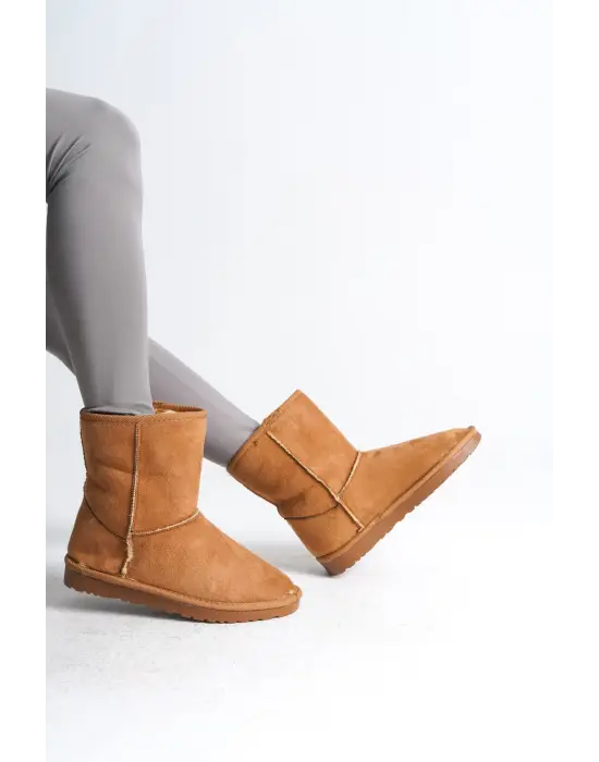 Selına Bağcıksız Düz Taban İçi Kürklü Süet Kadın Bot  Tt - Taba