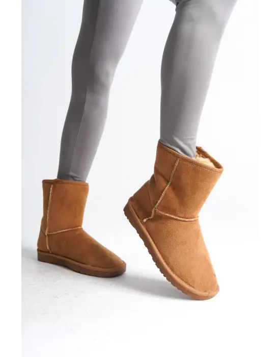 Selına Bağcıksız Düz Taban İçi Kürklü Süet Kadın Bot  Tt - Taba