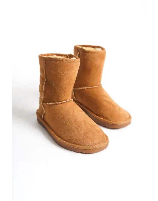 Selına Bağcıksız Düz Taban İçi Kürklü Süet Kadın Bot  Tt - Taba