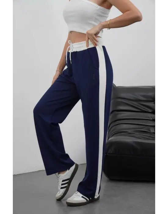 Şeritli Garnili Pantolon Lacivert