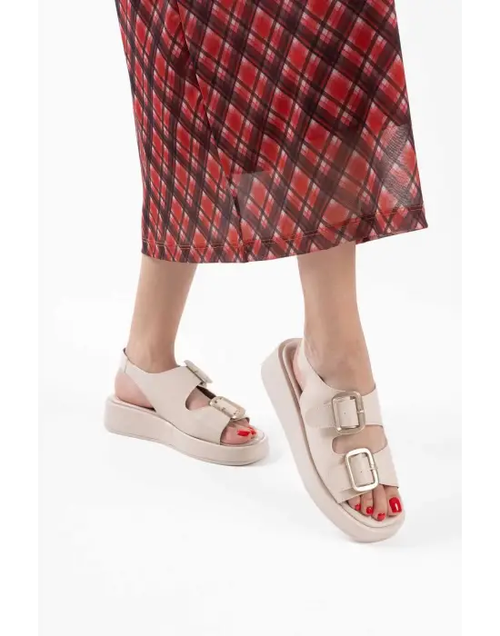 Shery Bej Cilt Sandalet