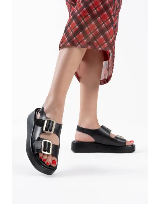 Shery Siyah Cilt Sandalet