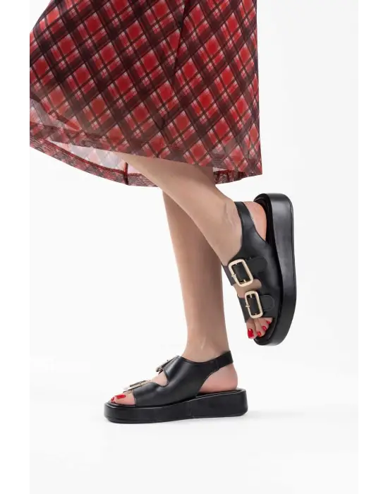 Shery Siyah Cilt Sandalet