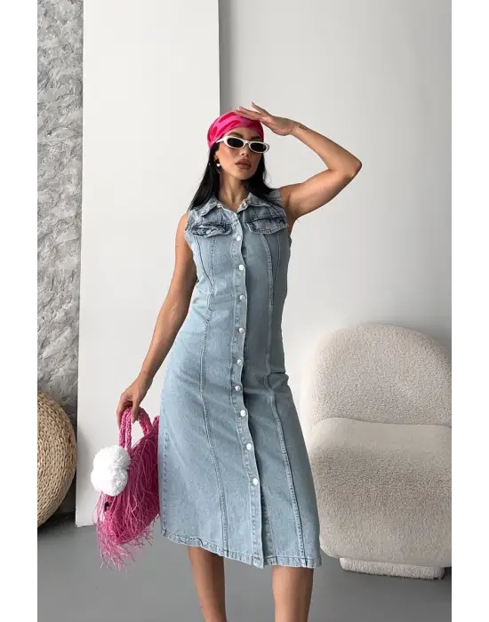 Sıfır Kol Kar Yıkama Tunik Ceket Mavi D2520