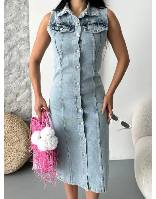 Sıfır Kol Kar Yıkama Tunik Ceket Mavi D2520