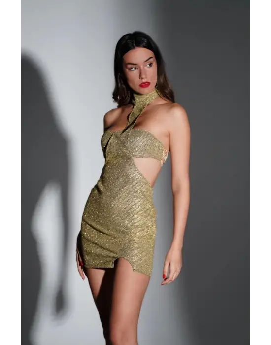 Simli Boğazlı Elbise