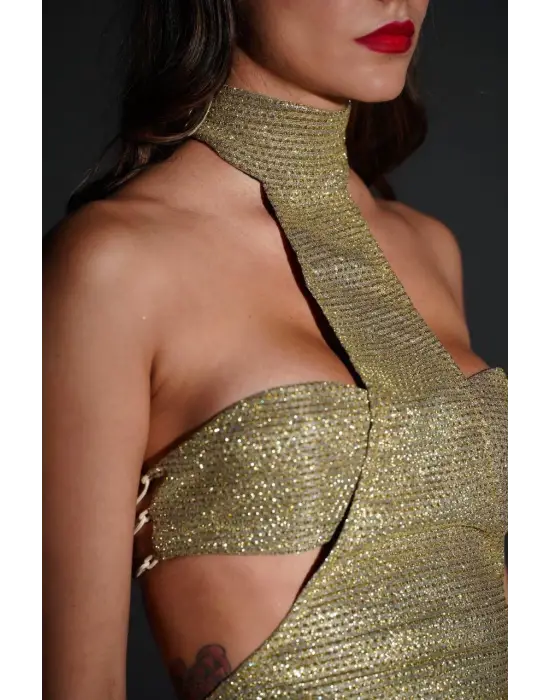 Simli Boğazlı Elbise