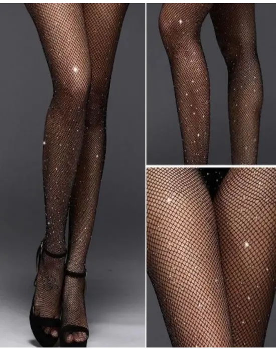 Siyah File Taşlı Çorap