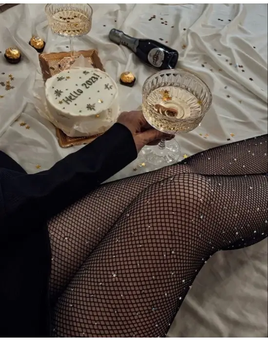 Siyah File Taşlı Çorap