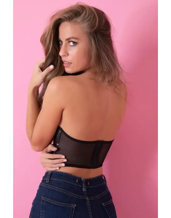 Siyah Özel Tasarım Taşlı Büstiyer