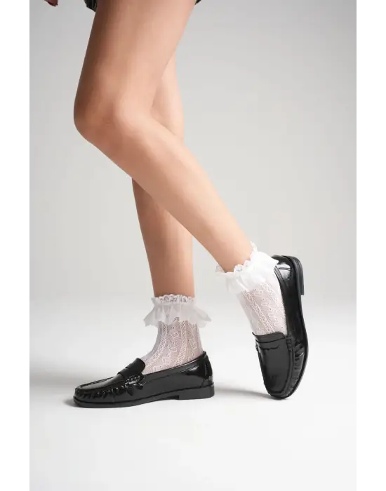 Siyah Parlak Deri Görünümlü Penny Loafer TR88MS02A