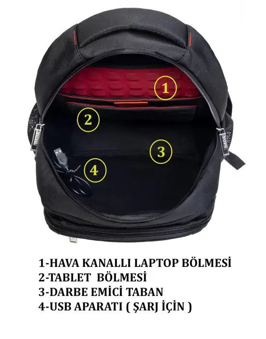 Siyah Sportif Darbe Emici Su Geçirmez 13,3-14 inç Laptop Sırt Çantası