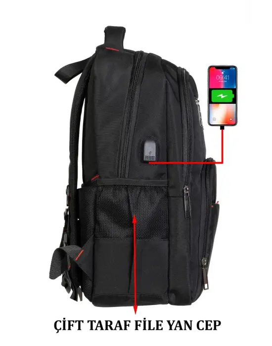 Siyah Sportif Darbe Emici Su Geçirmez 13,3-14 inç Laptop Sırt Çantası