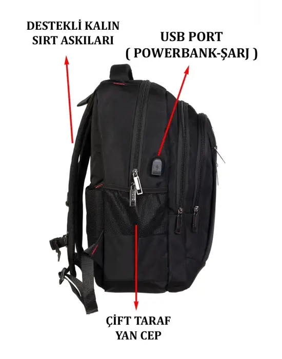 Siyah Sportif Darbe Emici Su Geçirmez 14-16 inç Laptop Sırt Çantası