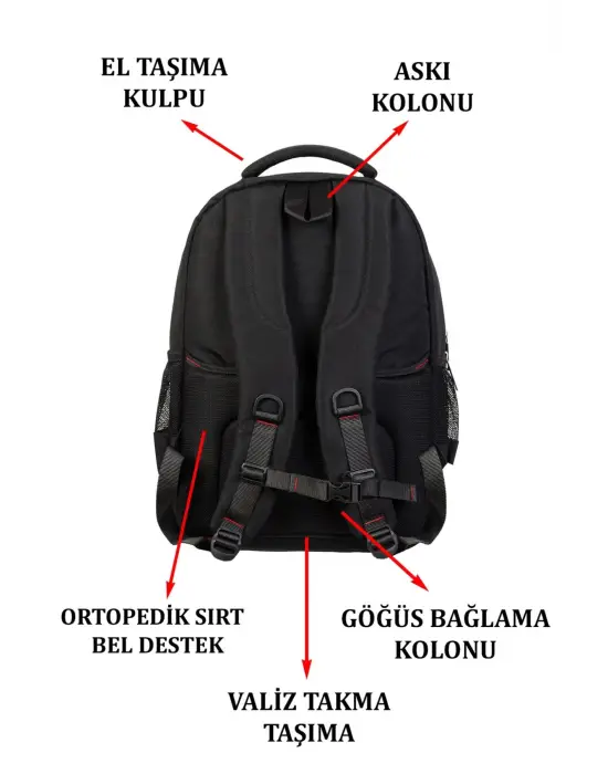 Siyah Sportif Darbe Emici Su Geçirmez 14-16 inç Laptop Sırt Çantası