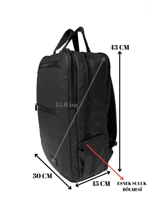 Siyah Su Geçirmez 15,6 İnç Laptop Bölmeli Sırt Çantası