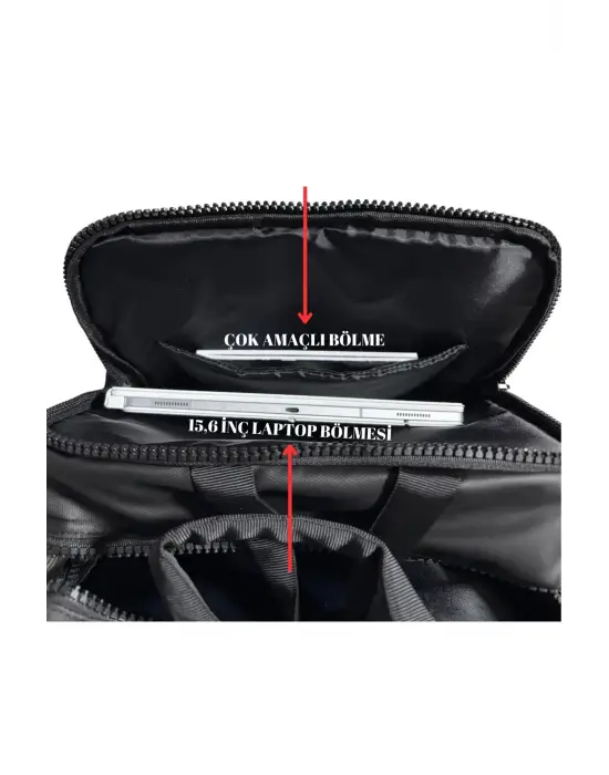 Siyah Su Geçirmez 15,6 İnç Laptop Bölmeli Sırt Çantası