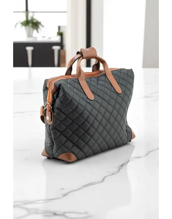 Siyah-Taba Su Geçirmez Kumaş Kadın Büyük Boy Omuz Çantası