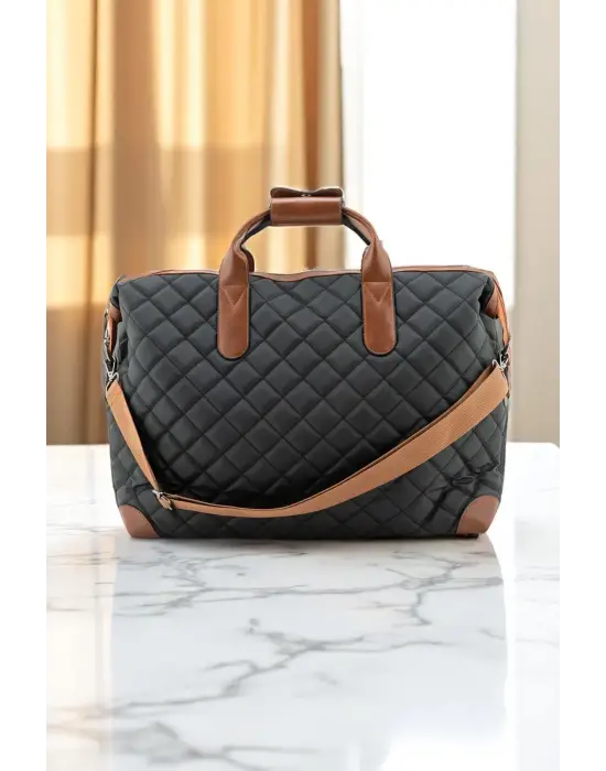 Siyah-Taba Su Geçirmez Kumaş Kadın Büyük Boy Omuz Çantası