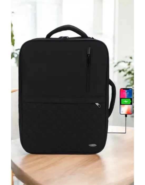 Siyah USB Aparatlı Fonksiyonel 15,6 inç Laptop Sırt Çantası