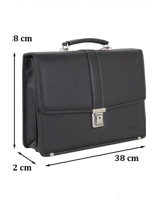 Siyah Vintage Klasik Tarz A4 Kağıt Uyumlu Evrak Çantası