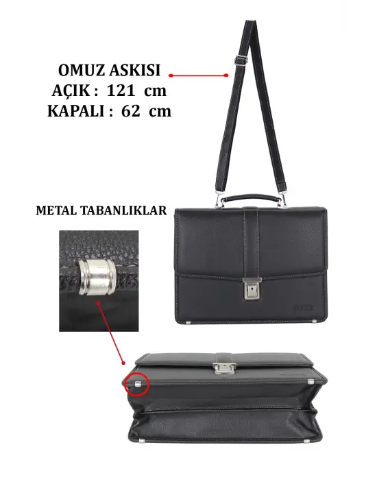 Siyah Vintage Klasik Tarz A4 Kağıt Uyumlu Evrak Çantası