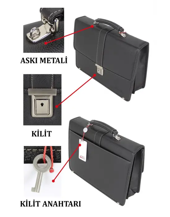 Siyah Vintage Klasik Tarz A4 Kağıt Uyumlu Evrak Çantası