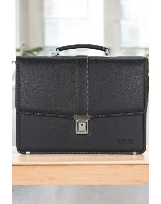 Siyah Vintage Klasik Tarz A4 Kağıt Uyumlu Evrak Çantası