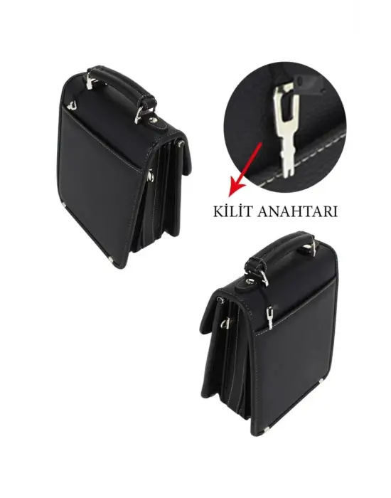 Siyah Vintage Tarz Erkek Suni Deri Omuz ve El Çantası