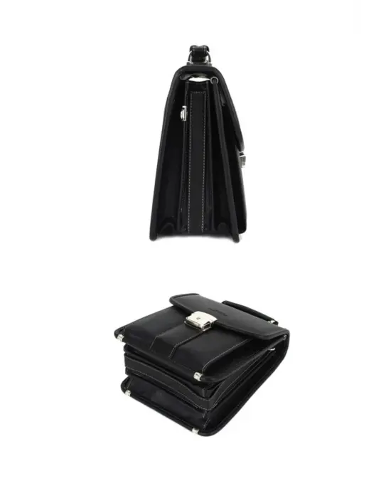 Siyah Vintage Tarz Erkek Suni Deri Omuz ve El Çantası