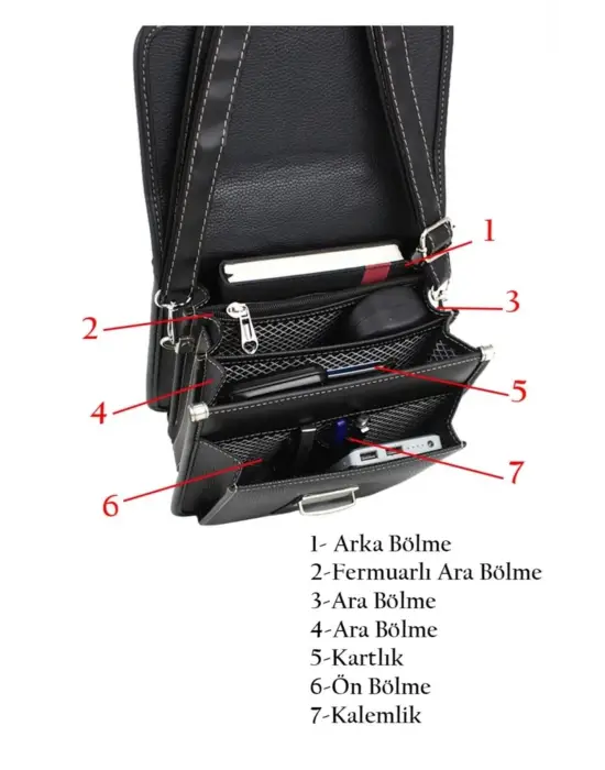 Siyah Vintage Tarz Erkek Suni Deri Omuz ve El Çantası