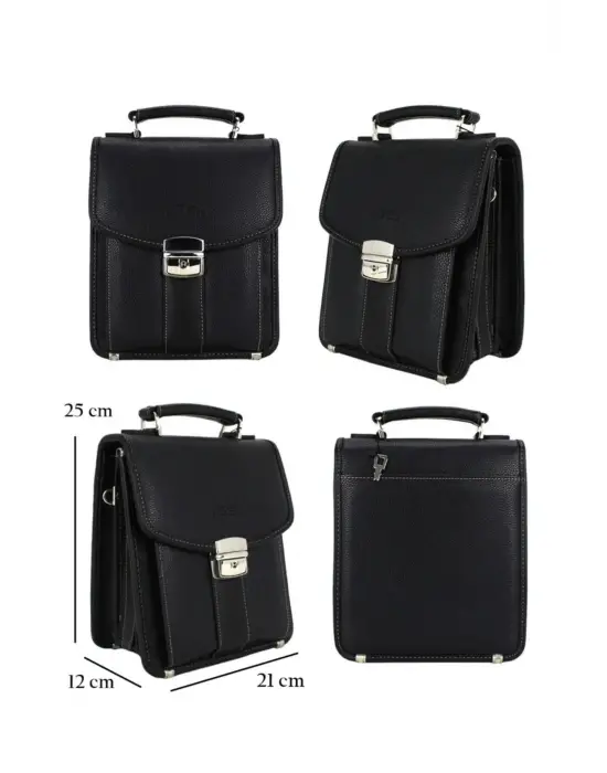 Siyah Vintage Tarz Erkek Suni Deri Omuz ve El Çantası