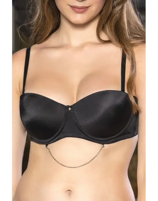Siyah Zincir Detaylı Askısı Çıkarılabilir Push-up Sütyen, Kadın İç Giyim