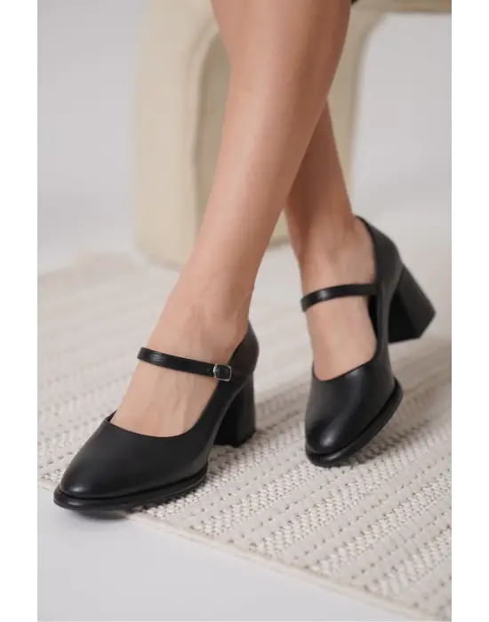 Slay Siyah Cilt Kadın Topuklu Ayakkabı