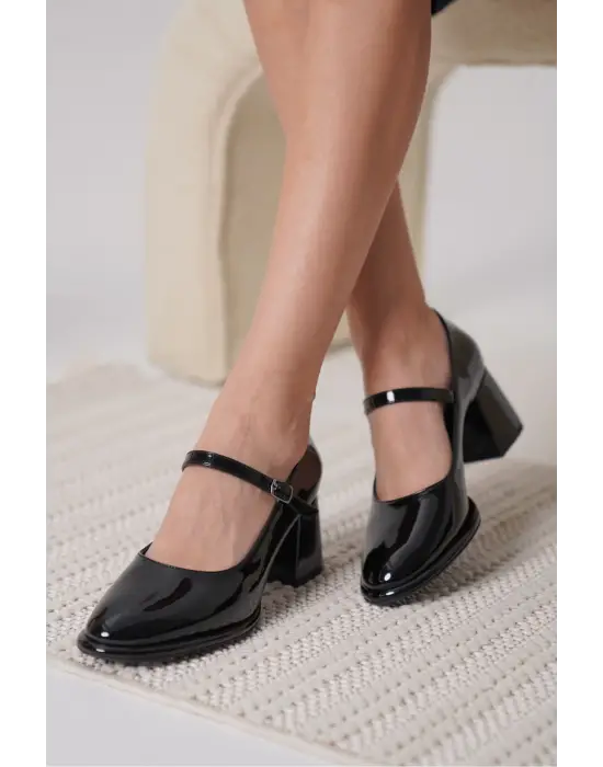 Slay Siyah Rugan Kadın Topuklu Ayakkabı