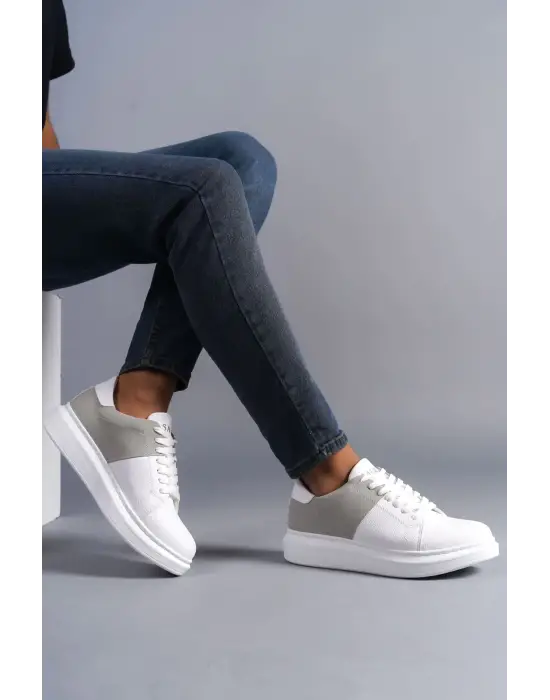 Tb151 Boost Bağcıklı Cilt Süet Erkek Günlük Sneaker Ayakkabı Csbt - Beyaz/gri