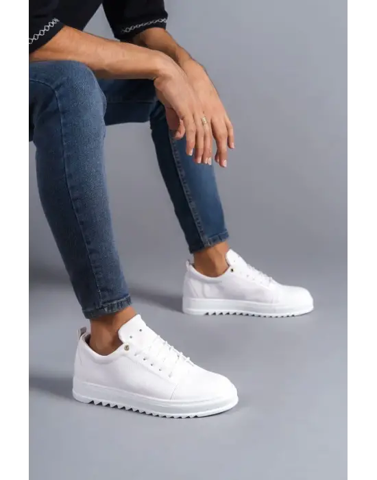 Cool Bağcıklı Cilt Erkek Günlük Spor Klasik Beyaz Ayakkabı