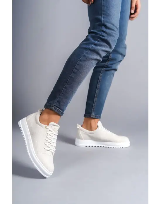 Cool Bağcıklı Keten Erkek Günlük Spor Klasik Beyaz Ayakkabı