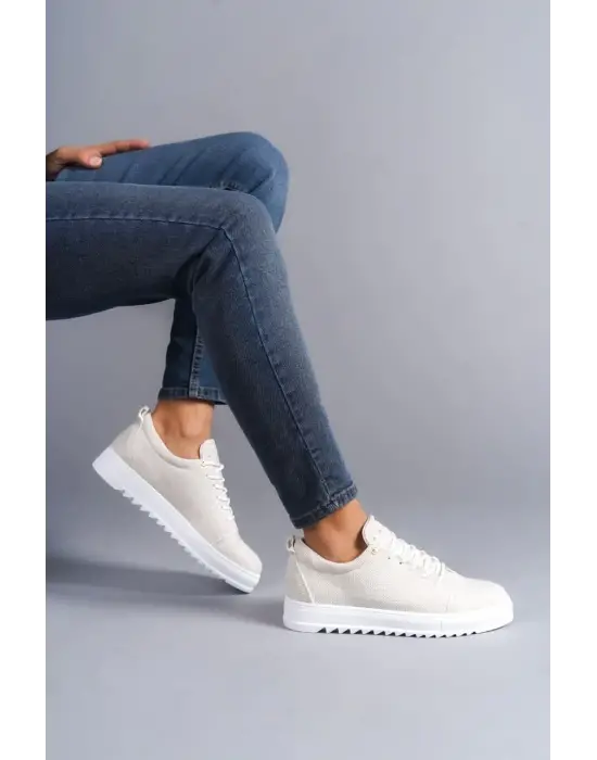 Cool Bağcıklı Keten Erkek Günlük Spor Klasik Beyaz Ayakkabı