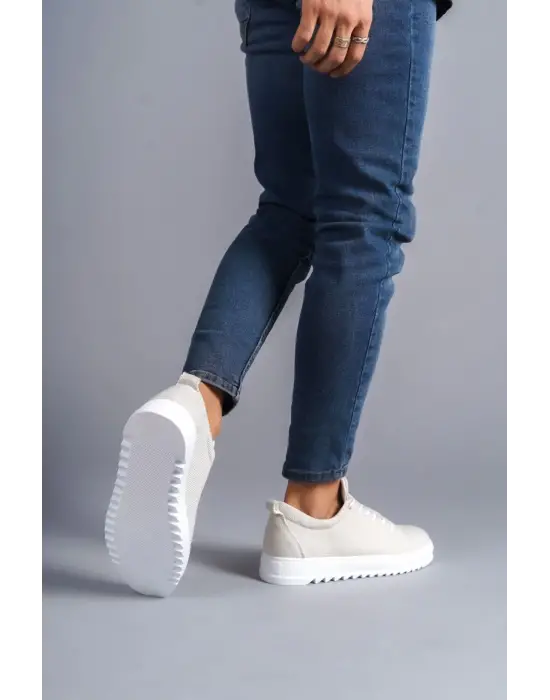 Cool Bağcıklı Keten Erkek Günlük Spor Klasik Beyaz Ayakkabı