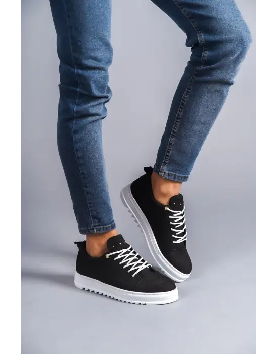 Cool Bağcıklı Keten Erkek Günlük Spor Klasik Siyah Ayakkabı
