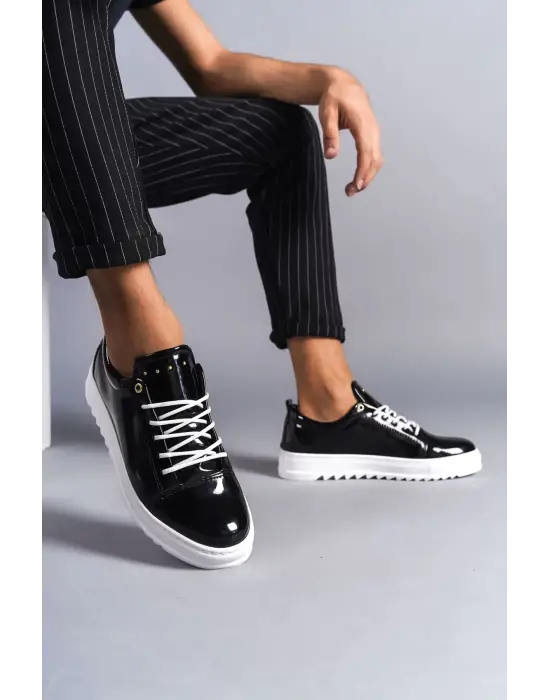 Cool Bağcıklı Rugan Erkek Günlük Spor Klasik Siyah Ayakkabı