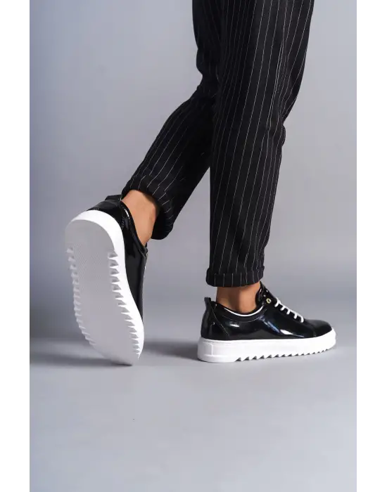 Cool Bağcıklı Rugan Erkek Günlük Spor Klasik Siyah Ayakkabı