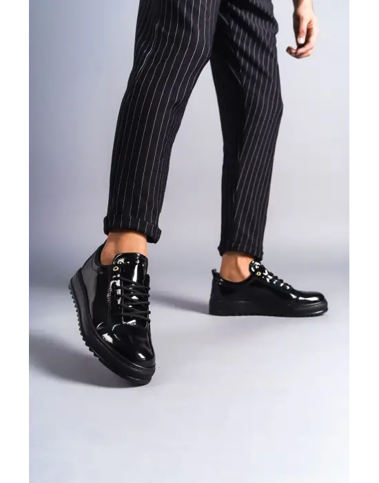 Cool Bağcıklı Rugan Erkek Günlük Spor Klasik Siyah Ayakkabı