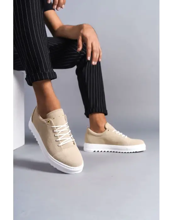 Cool Bağcıklı Süet Erkek Günlük Spor Klasik Krem Ayakkabı