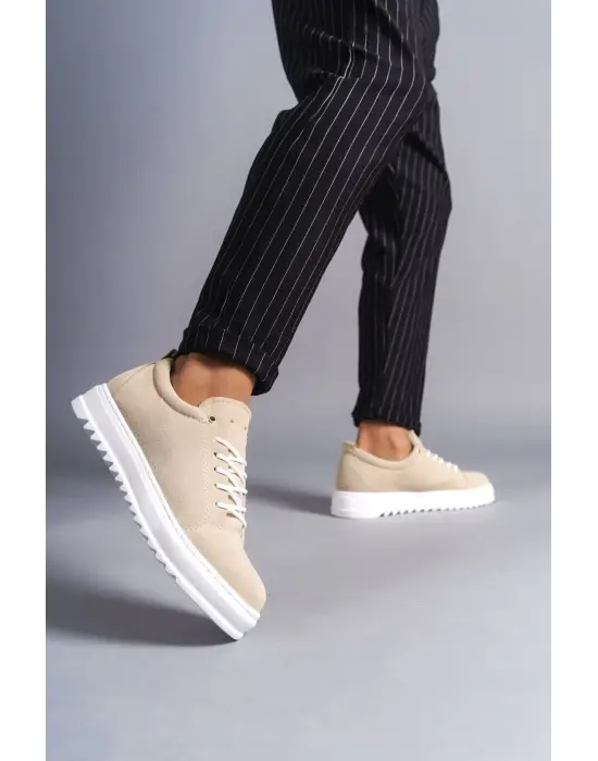 Cool Bağcıklı Süet Erkek Günlük Spor Klasik Krem Ayakkabı